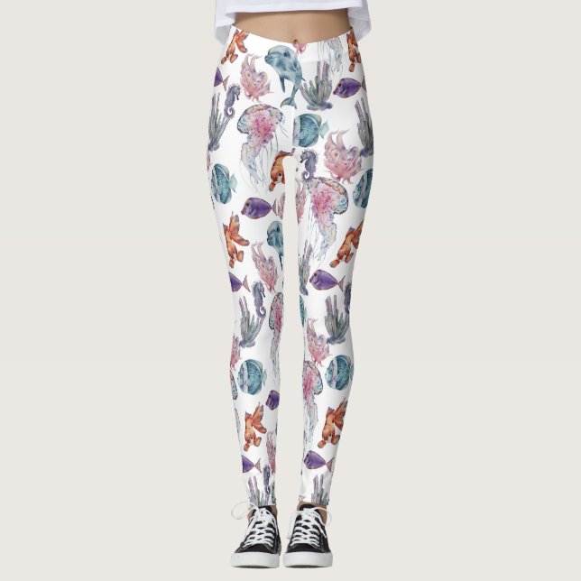 Legging Composição Subaquática em Aquarela Série Design 2  (Frente)