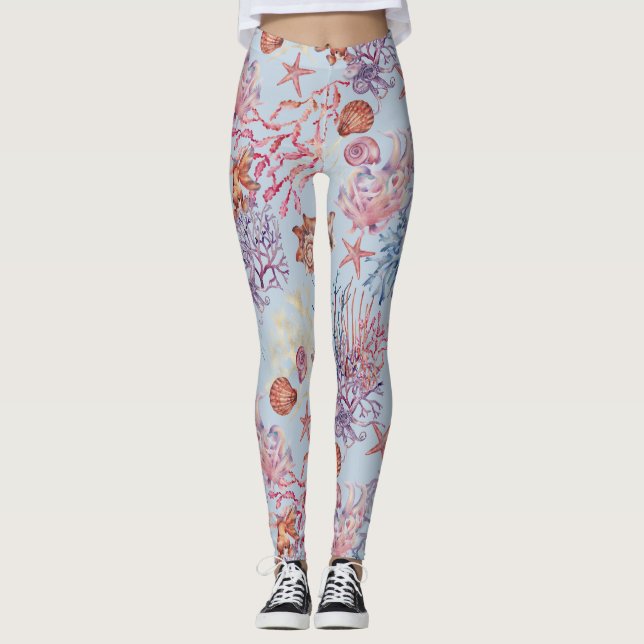 Legging Composição Subaquática em Aquarela Série Design 3 (Frente)
