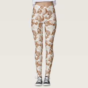 Legging Concha Marinha Neutra com Estilo Toile Costeiro