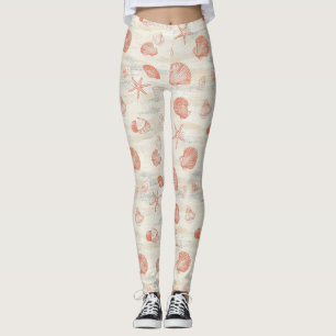 Legging Conchas de Praia Vintage com Coral e Estrela do Ma