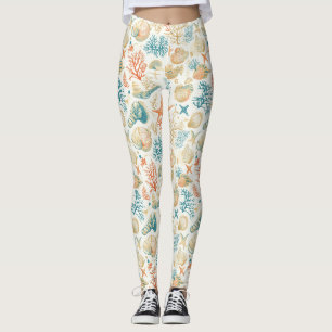 Legging Conchas e Corais Caprichosos com Acentos Azuis Sua