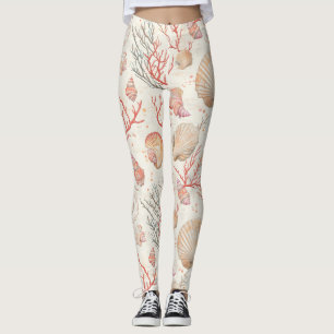 Legging Conchas Marinhas Elegantes & Ramo de Coral