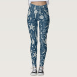 Legging Conchas marítimas em azul escuro<br><div class="desc">Padrão vetorial desenhado à mão com conchas marinhas</div>