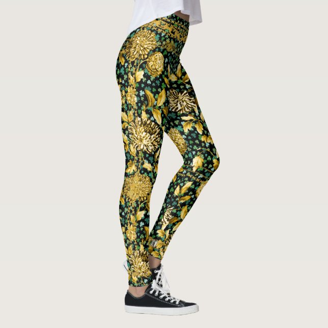 Legging Condessa Dourada Corrente Floral Negro (Direita)