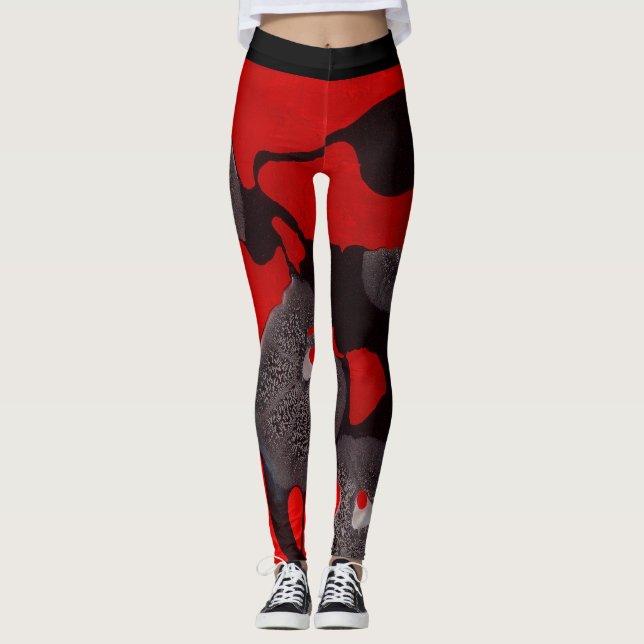 Legging Conexões vermelhas e pretas das caneleiras (Frente)