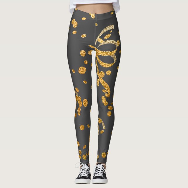Legging Confetti de Glitter Dourado da Cinza do Partido Vé (Frente)