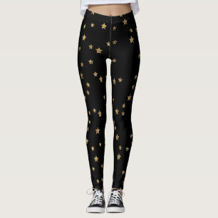 Legging Confetti ouro astros brilham brilhando preto elega