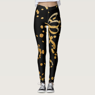 Legging Conflito Dourado negro do partido Véspera de ano
