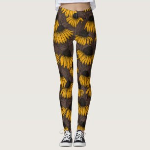 Legging Confluentes amarelos em castanho escuro