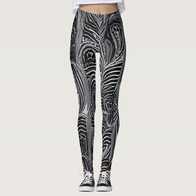 Legging Conforto Chic: Abstrato Cinza e Preto (Frente)