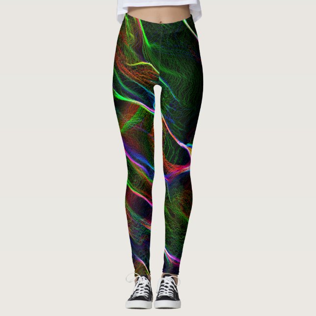 Legging Confusão diferente e estranha de linhas coloridas (Frente)