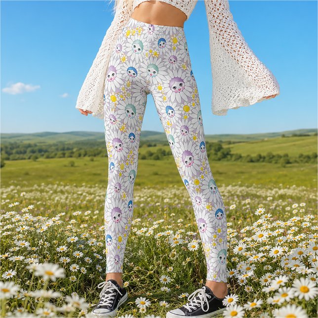 Legging Conjunto de padrão de rostos de boneca lilás em ma (Criador carregado)