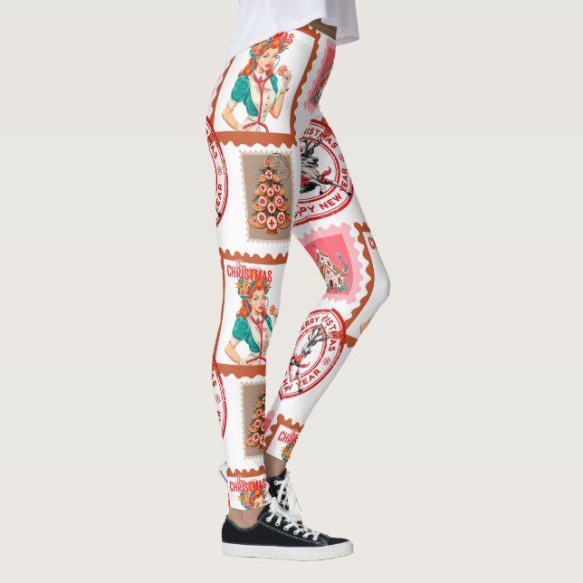 Legging Conjunto de Selos de Natal Médico Retro Arte (Direita)