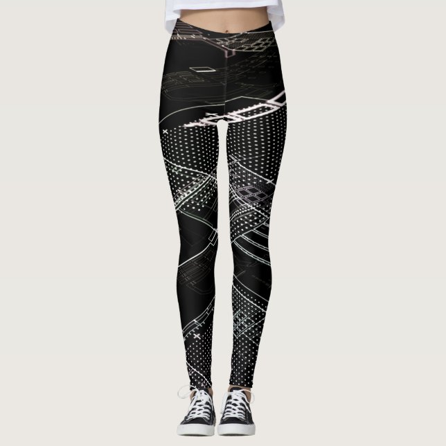 Legging Conselho de Circuito Eletrônico Branco Preto Funky (Frente)