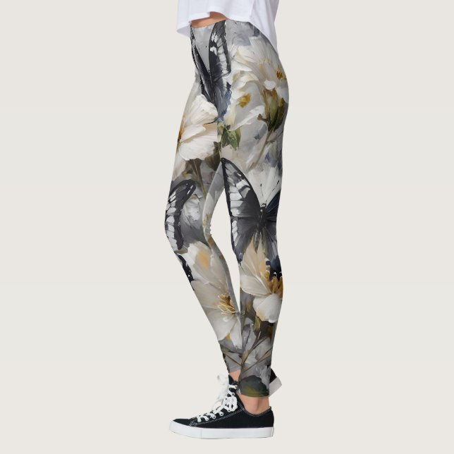 Legging "Contraste Elegante: Borboletas Negras E Brancas (Esquerda)
