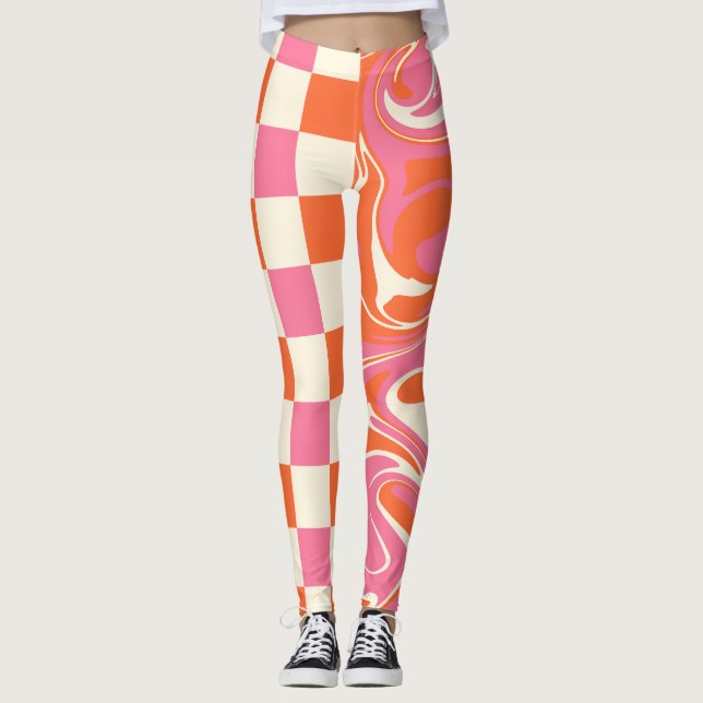 Legging Controlos e picos - Rosa, Laranja e Creme (Frente)