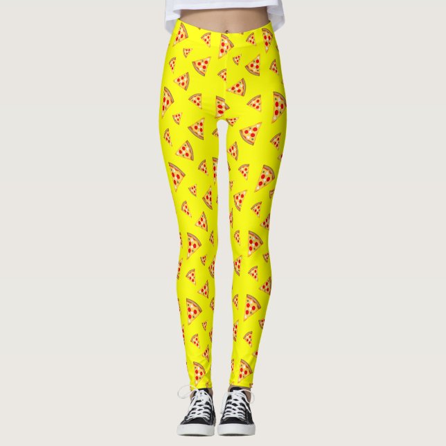 Legging Cool and fun pizza slices pattern neon yellow (Frente)