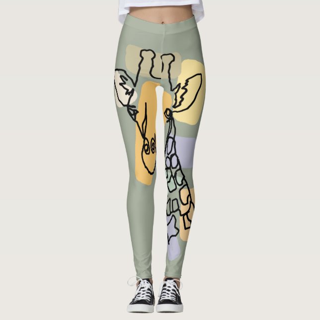 Legging Cool Giraffe Abstract Line Art (Frente)