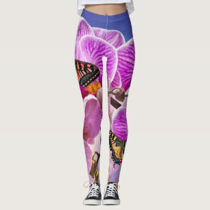 Legging Cor da água da flor da orquídea roxa rosa rosa