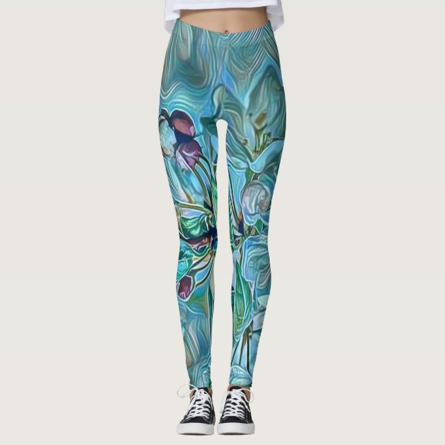 Legging Cor da Água do Flor Verde Verde Azul Moderno (Frente)