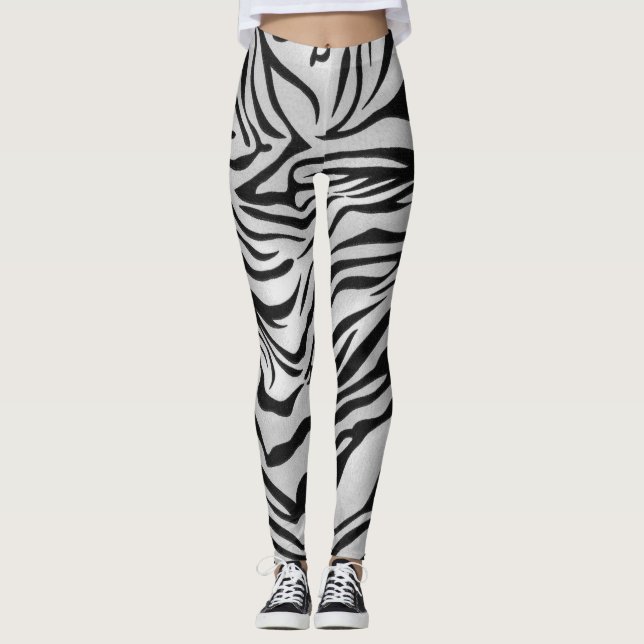 Legging Cor da pele do Tigre Preto e Branco (Frente)