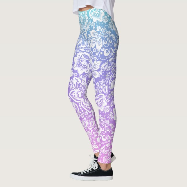 Legging Cor damasco branca em gradiente azul e roxo (Esquerda)