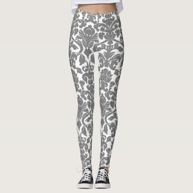Legging Cor damasco de Ornamentado flexível de Cinza leve (Frente)