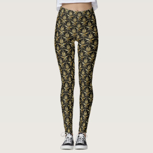 Legging Cor damasco Dourada sobre fundo preto