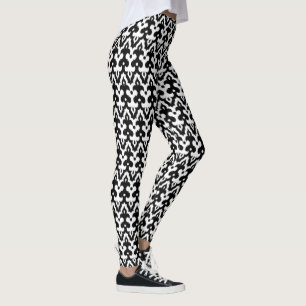 Legging Cor damasco Ikat marroquina, preto e branco