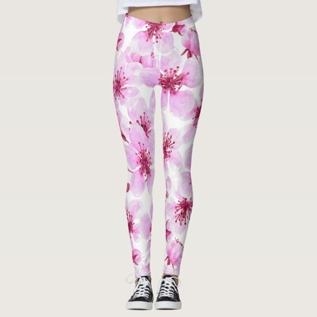 Legging Cor de água florada de cereja (Frente)