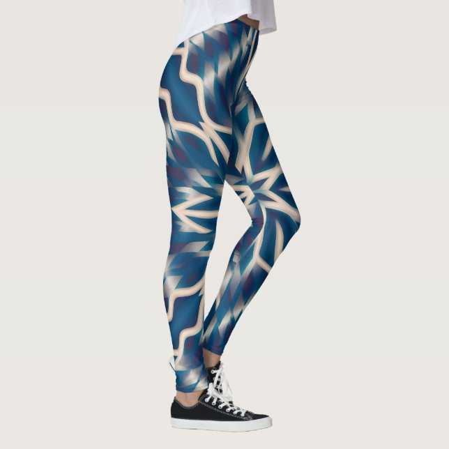 Legging Cor de água geométrica branca azul (Direita)