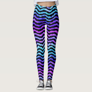 Legging cor de água ondulada - ciano e roxo: