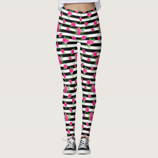 Legging Cor de Água Rosa Quente, Preta-Branca, Banhada