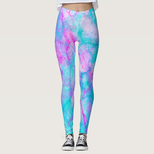 Legging Cor de Algodão Rosa e Azul Manchas de Lavagem de C (Frente)
