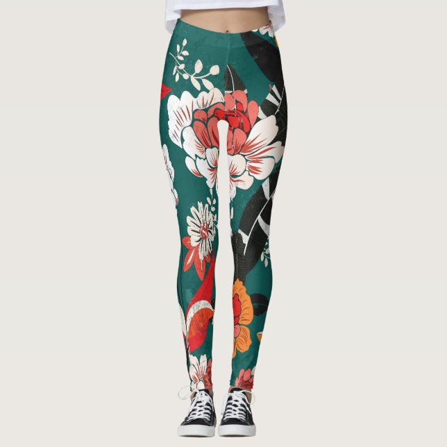 Legging Cor de laranja-branco floral: ilustração perfeita  (Frente)