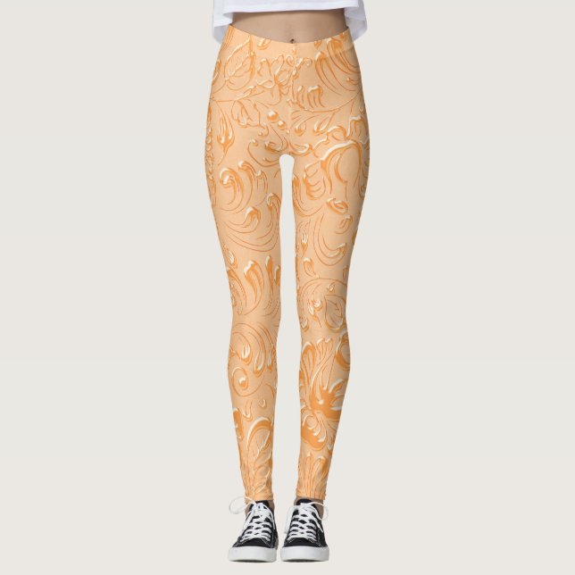 Legging Cor de pêssego embutida emblemática embutida (Frente)