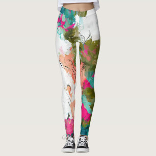 Legging Cor-de-rosa-abstrato único e aqua