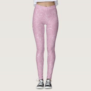 Legging Cor-de-rosa com legendas de padrão de rendas flor