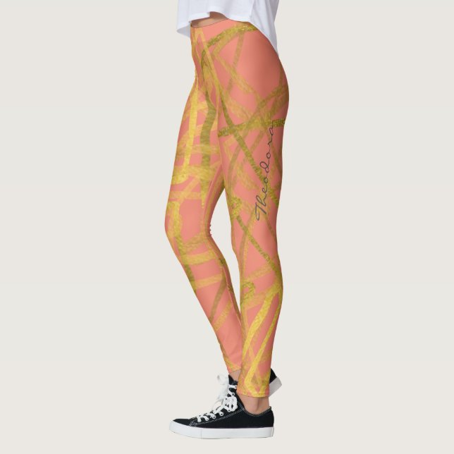 Legging Cor-de-rosa Dourado abstrato (Esquerda)
