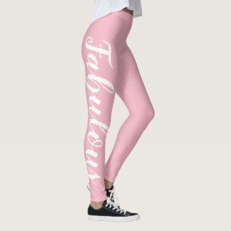 Legging Cor de rosa e branco fabuloso (ou alterar texto/co