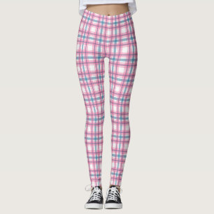 Legging Cor-De-Rosa E Tartan Azul