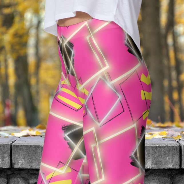 Legging Cor de rosa fabulosa com um padrão Dourado (Strawberry Pink framed in Gold Leggings)