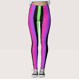 Legging Cor-de-rosa listrado, roxo de néon, verde, e pret