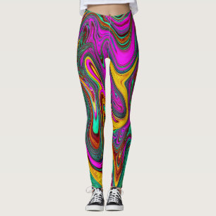 Legging Cor-de-rosa-quente marmoreada e espuma-do-mar Abst
