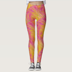 Legging Cor-de-rosa salmonal com design de arte laranja