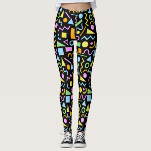 Legging Cor do padrão de forma do estilo 80s em preto
