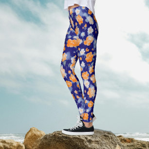 Legging Cor Floral Azul E Laranja Moderna Feminina