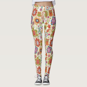 Legging Cor floral e coruja