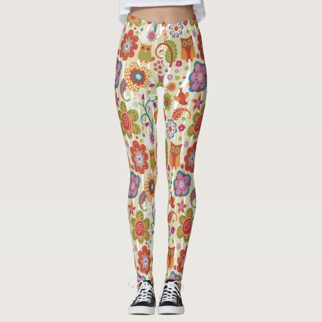 Legging Cor floral e coruja (Frente)