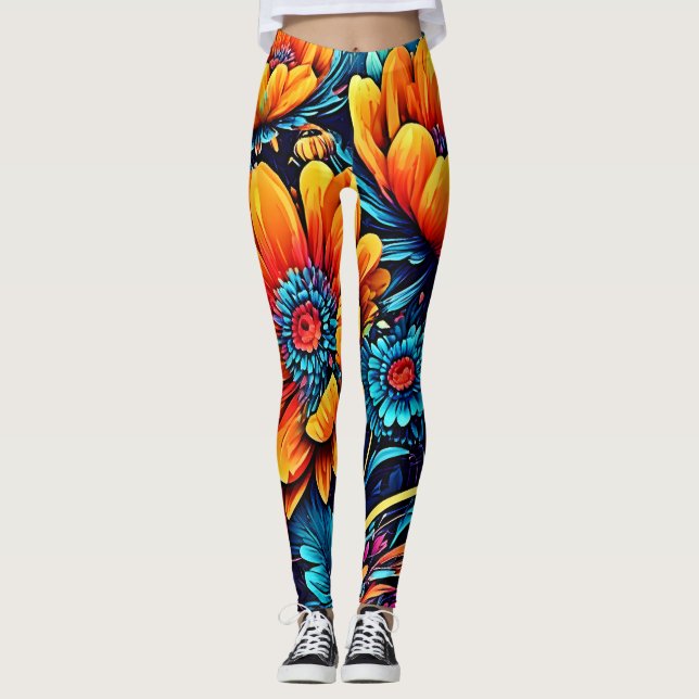Legging Cor Floral Rosa impressionante (Frente)